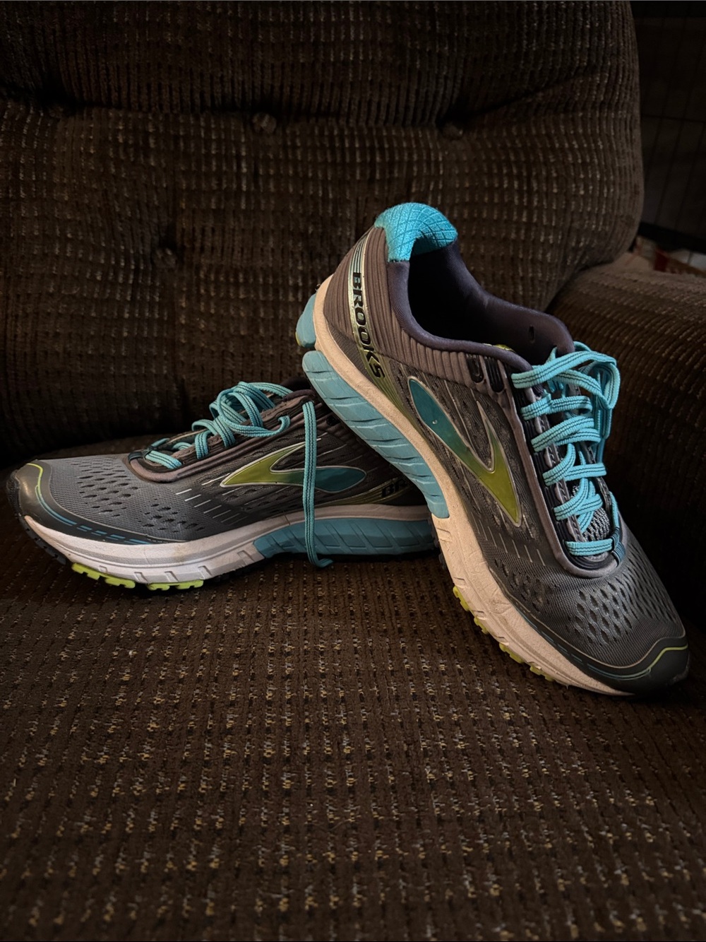 Brooks Ghost Women's Running Shoes - Gray with Teal and Lime Accents